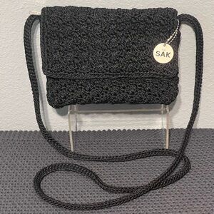 The Sak Black Crochet Woven Crossbody Small Purse Hand Bag 7x6in